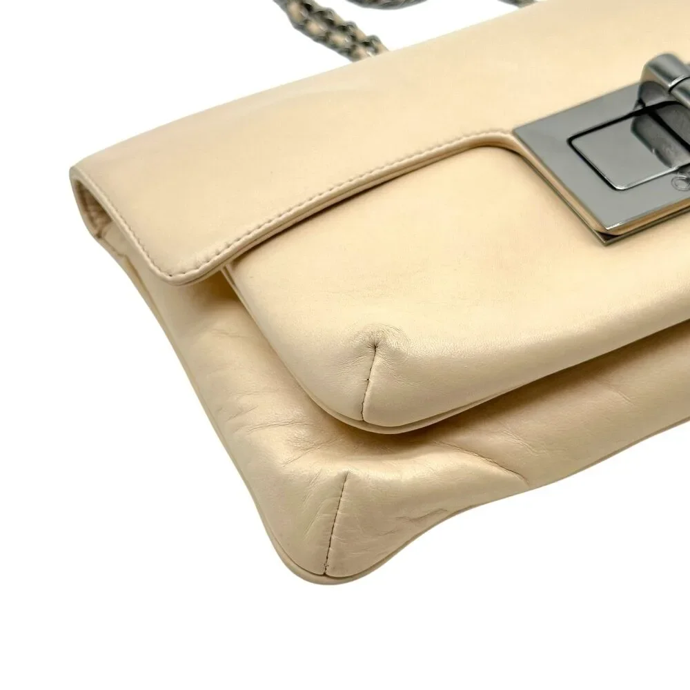 Chanel Ivory Lambskin Leather Turnlock Shoulder Bag 2003-04